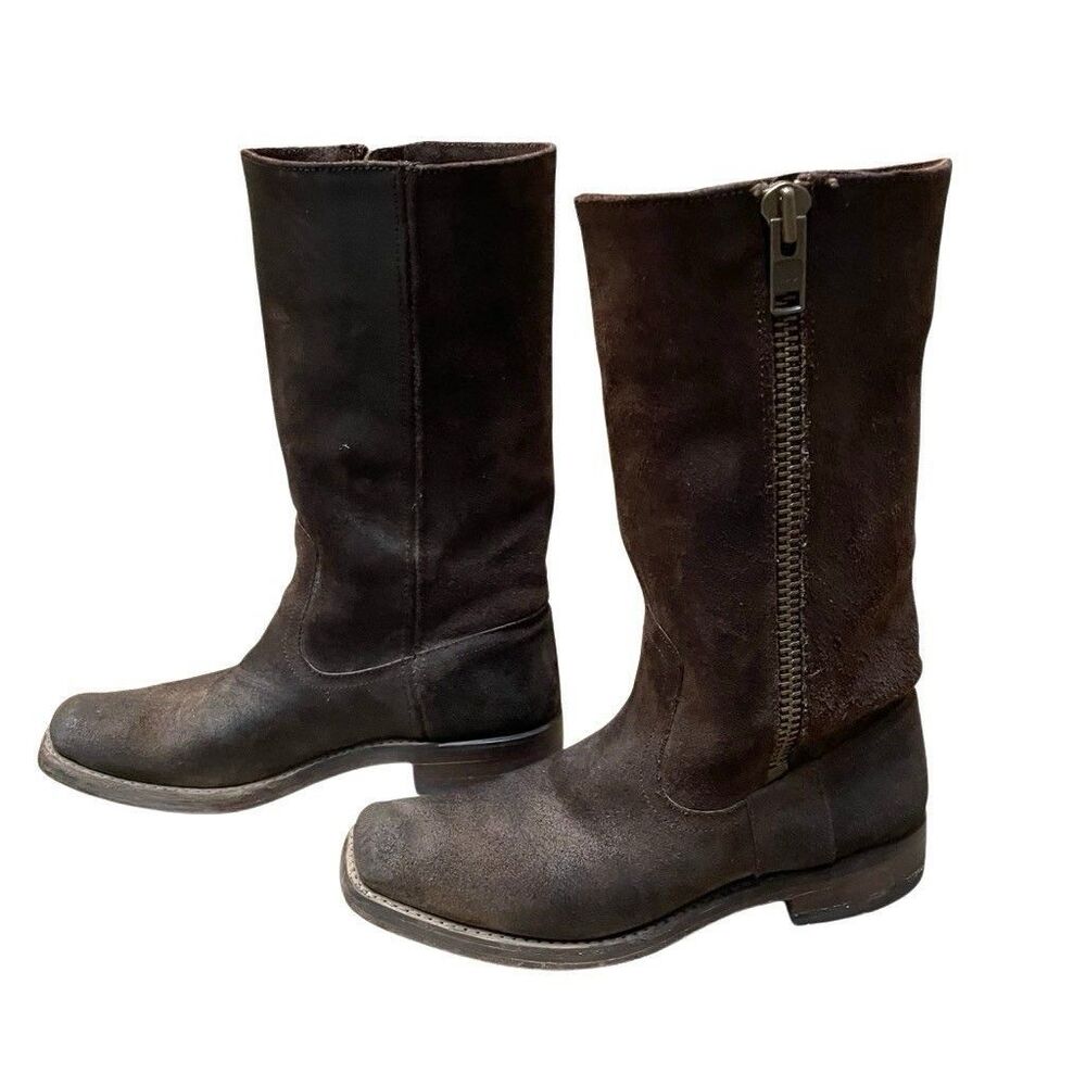 Frye 77281 Heath Outside-Zip Suede Motorcycle Boots Women’s Sz. 7.5 Oiled Brown